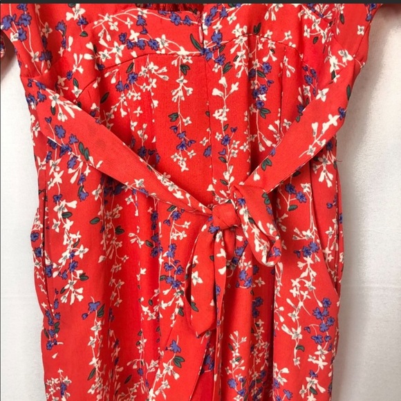 ASOS Moon River Red Floral Wrap Cropped Jumpsuit M - Picture 5 of 16